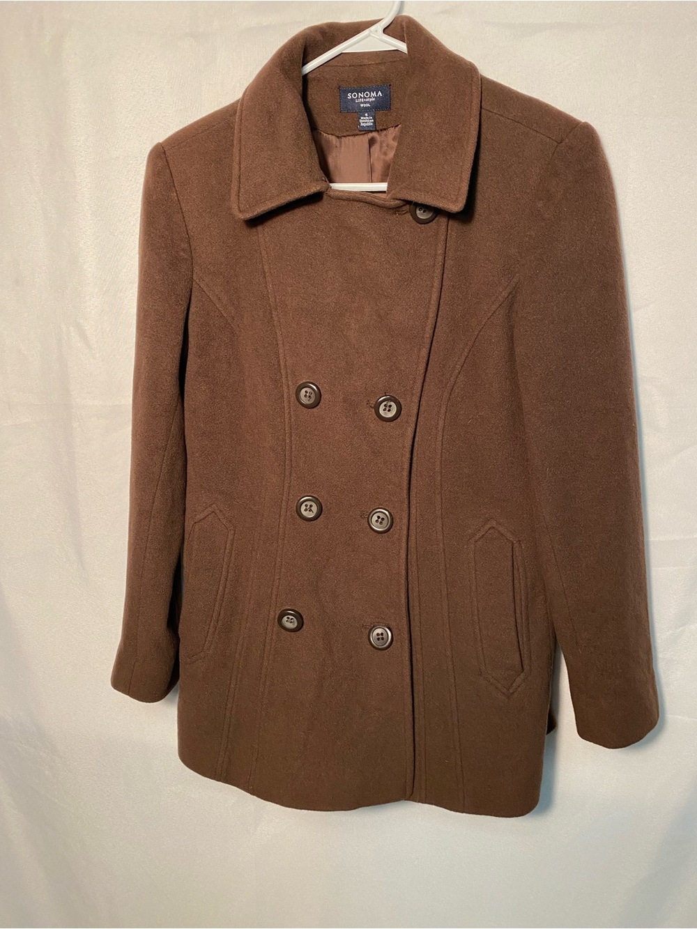 Sonoma Chestnut Brown Double-Breasted Pea Coat